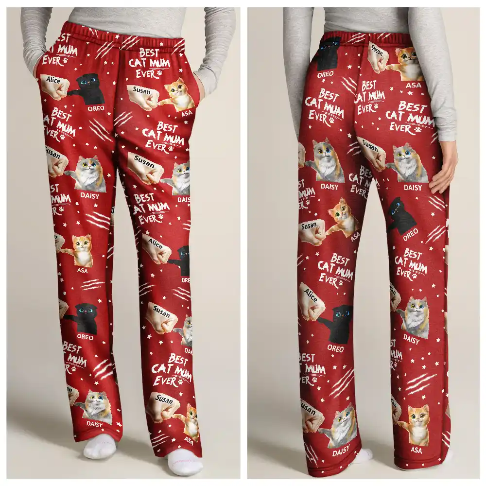 Best Cat Dad Mom Mum Ever - Personalized Pajama Pants - Image 4