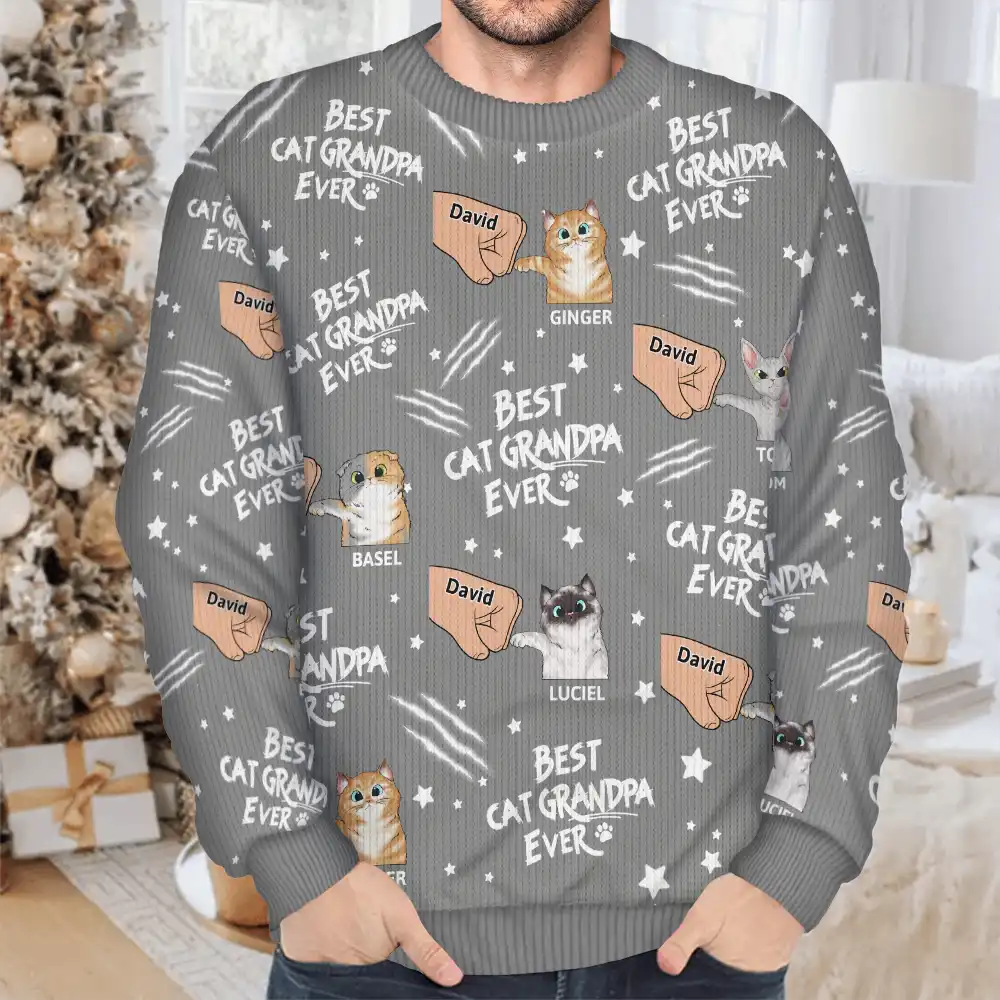 Best Cat Dad Mom Mum Ever - Personalized Unisex Ugly Sweater - Image 4