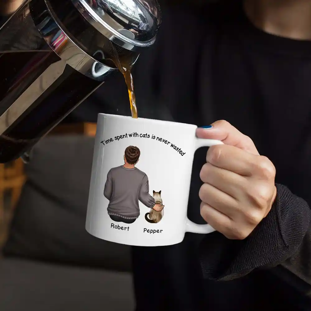 Best Cat Dad Time Spent With Cats Is Never Wasted - Personalized White Edge-to-Edge Mug - Image 4