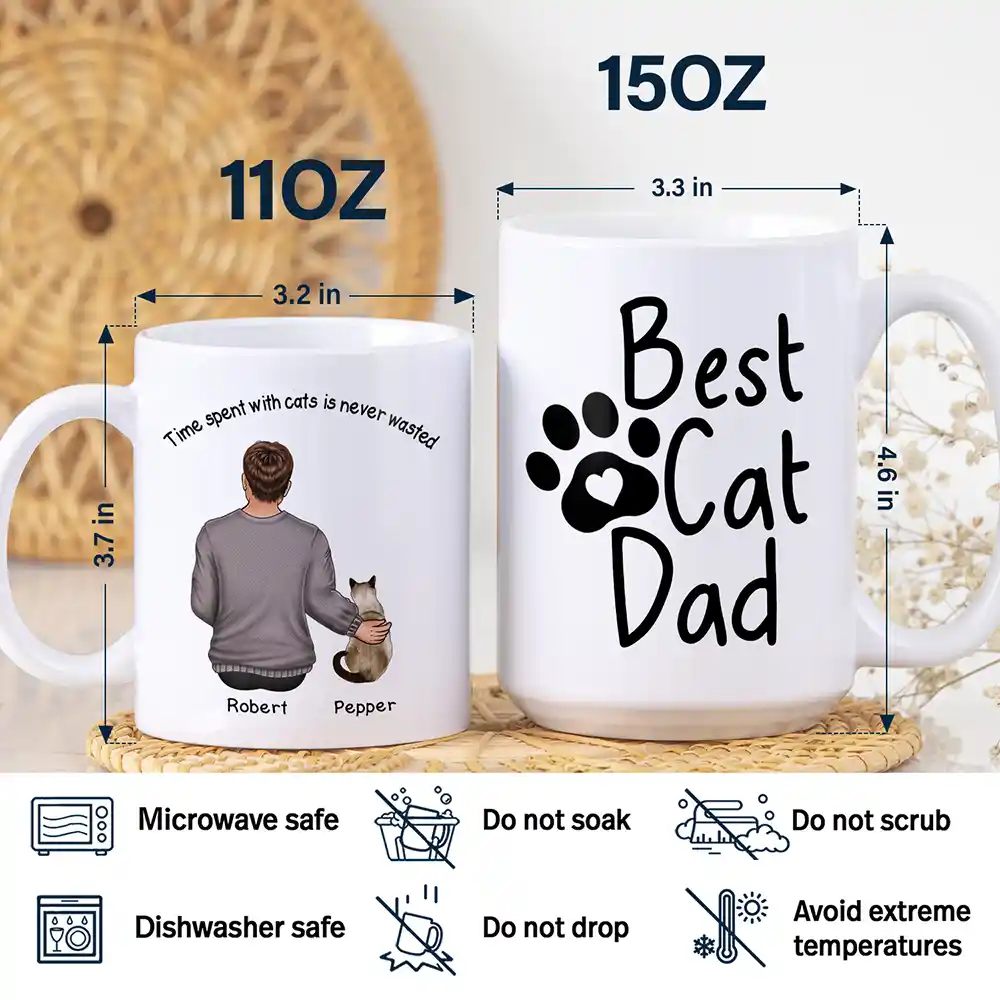 Best Cat Dad Time Spent With Cats Is Never Wasted - Personalized White Edge-to-Edge Mug - Image 5