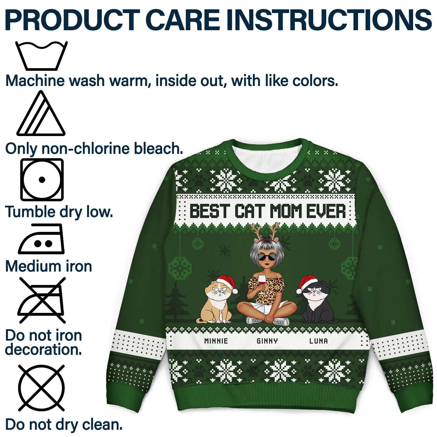 Best Cat Mom Ever Cartoon Style - Christmas Gift For Cat Lovers - Personalized Unisex Ugly Sweater - Image 7