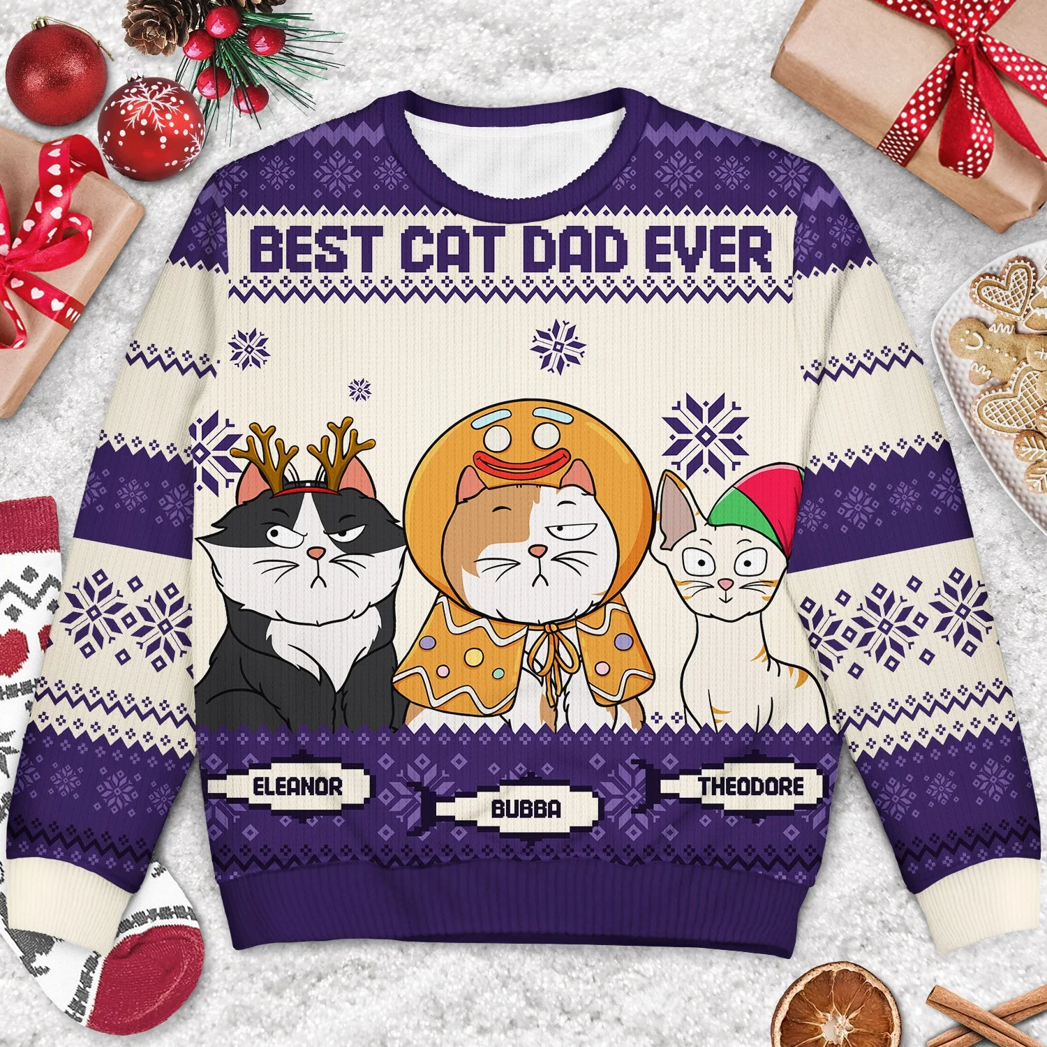 Best Cat Mom Ever - Christmas Gift, Gift For Cat Lovers, Cat Mom, Cat Dad, Pet Lovers - Personalized Unisex Ugly Sweater - Image 3