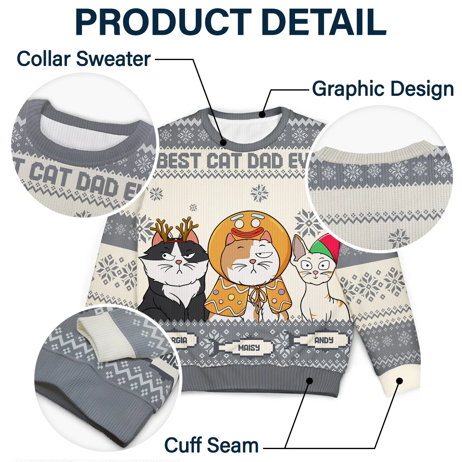 Best Cat Mom Ever - Christmas Gift, Gift For Cat Lovers, Cat Mom, Cat Dad, Pet Lovers - Personalized Unisex Ugly Sweater - Image 6
