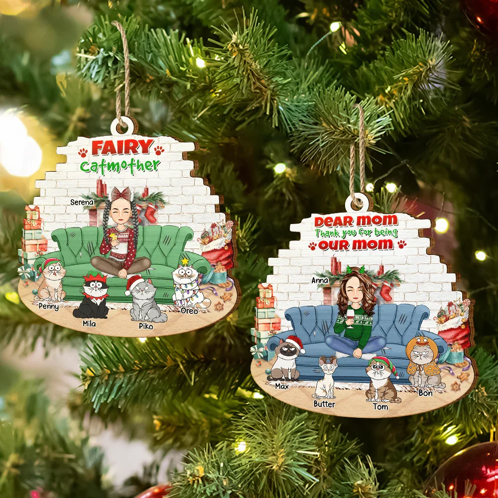 Best Cat Mom Ever Christmas - Personalized Custom Shaped Wooden Ornament - Image 6
