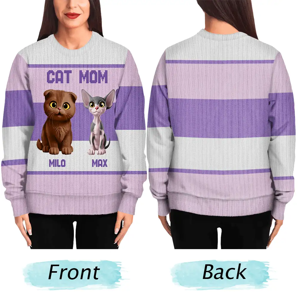 Best Cat Mom Ever Funny 3D Cute Cats - Personalized Unisex Ugly Sweater - Image 5