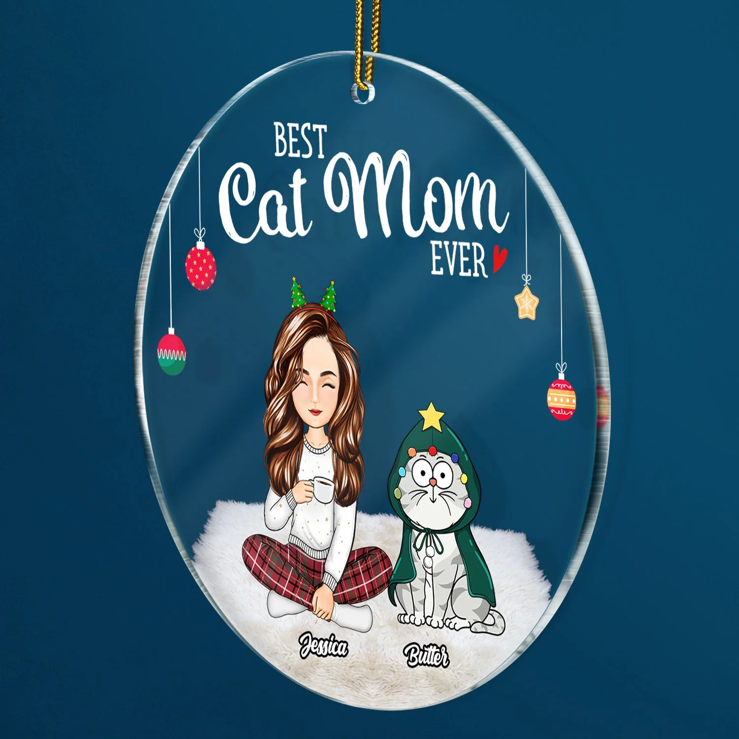 Best Cat Mom Ever Funny Cartoon Cats - Christmas Gift For Cat Lovers - Personalized Circle Acrylic Ornament - Image 2