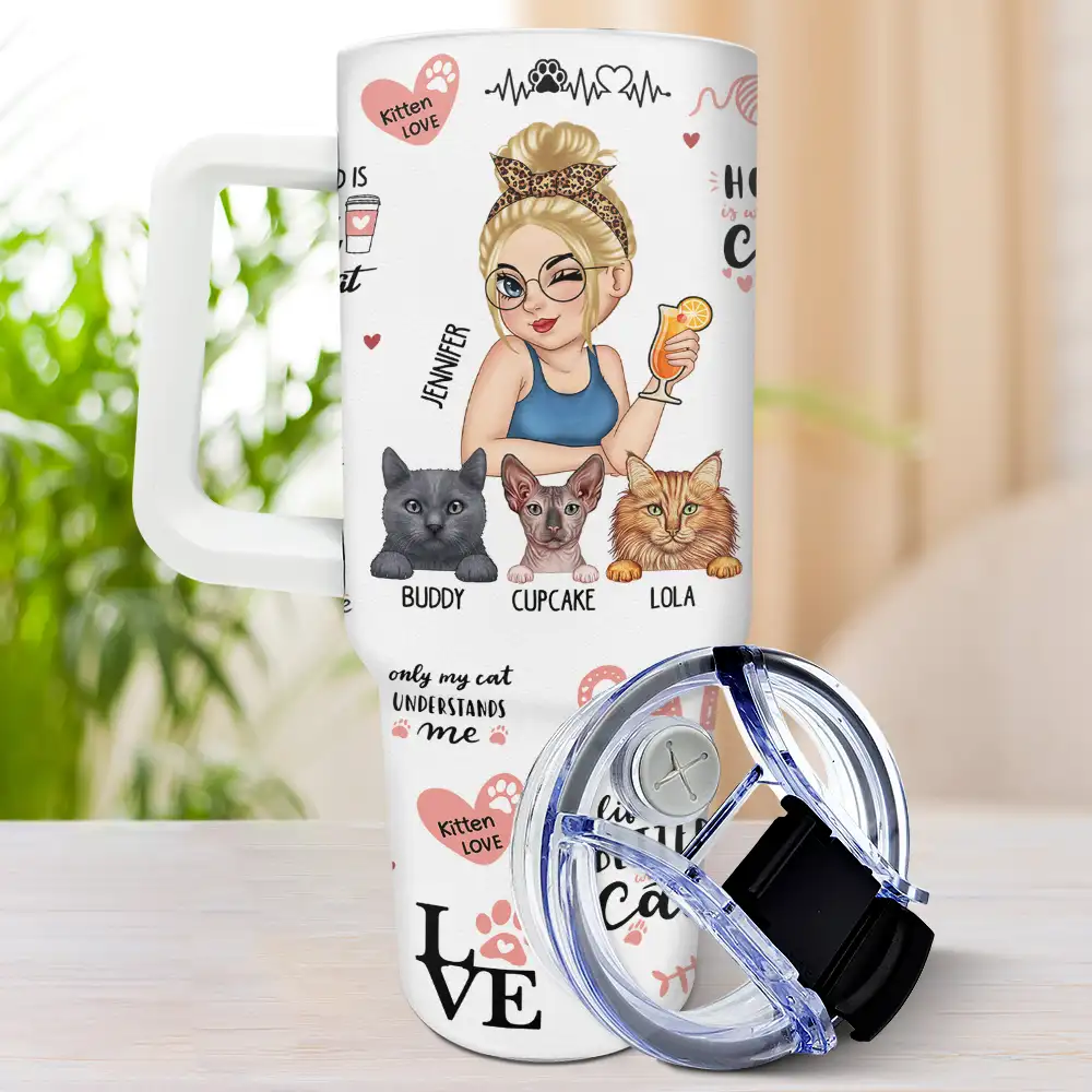 Best Cat Mom Kitten Love - Personalized 40oz Tumbler With Straw - Image 3