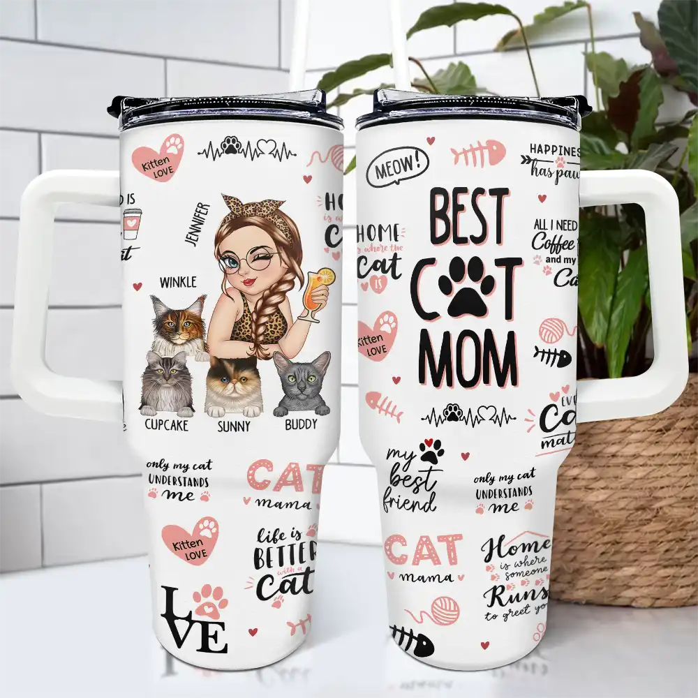 Best Cat Mom Kitten Love - Personalized 40oz Tumbler With Straw - Image 4
