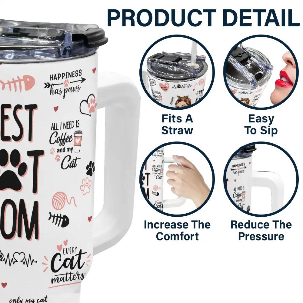Best Cat Mom Kitten Love - Personalized 40oz Tumbler With Straw - Image 5