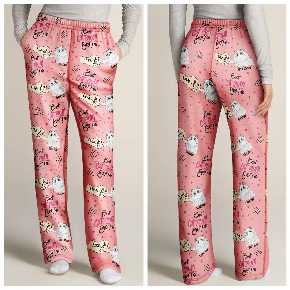 Best Cat Mom Mum Ever - Personalized Pajama Pants - Image 3