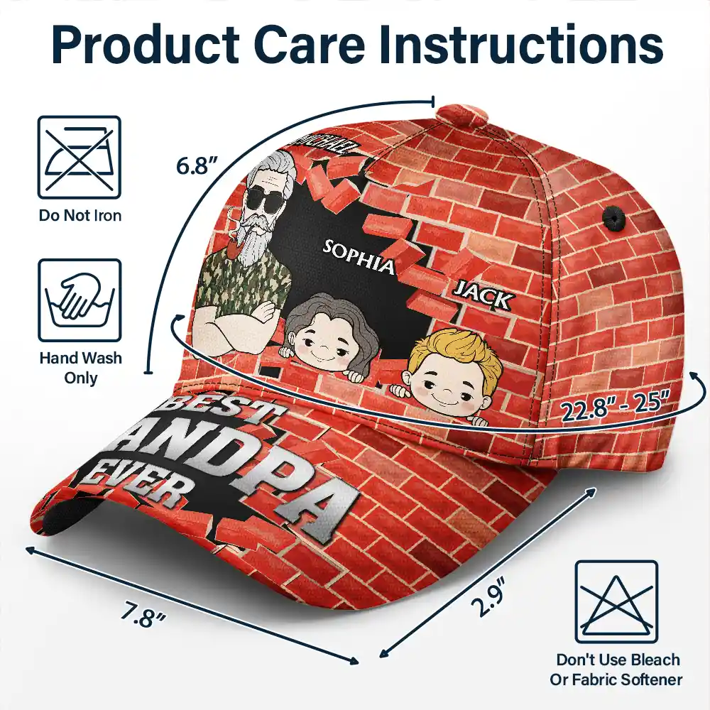 Best Dad And Papa Ever 3D Brick Wall Print - Personalized Classic Cap - Image 6