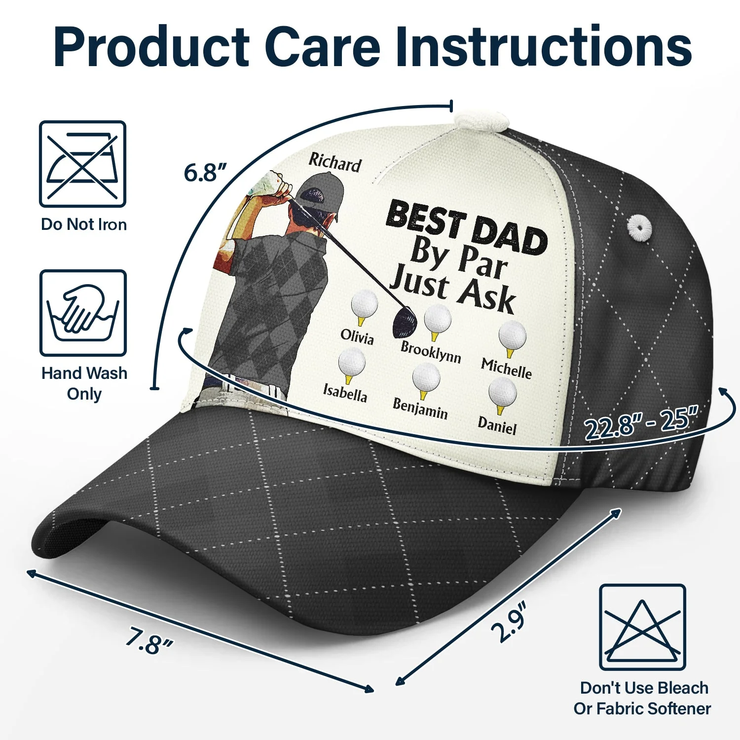 Best Dad By Par - Gift For Father, Golfer - Personalized Classic Cap - Image 6