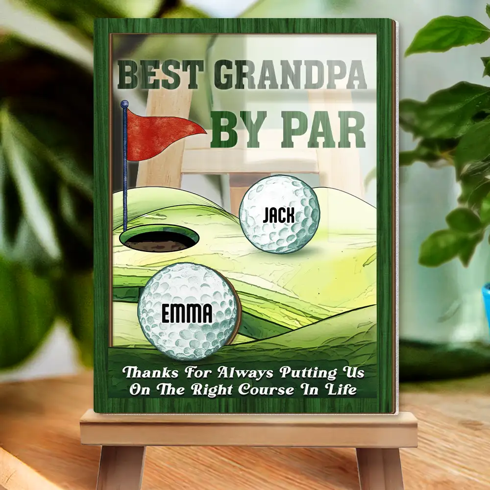 Best Dad By Par Golfing Father - Personalized 2-Layer Wood Acrylic Plaque - Image 2