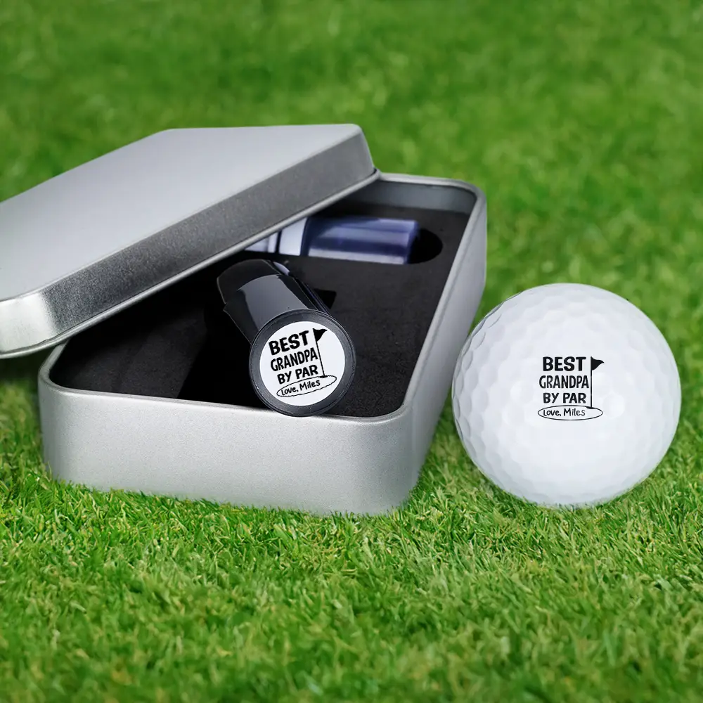 Best Dad By Par - Personalized Golf Ball Stamp With Metal Storage Box - Image 4