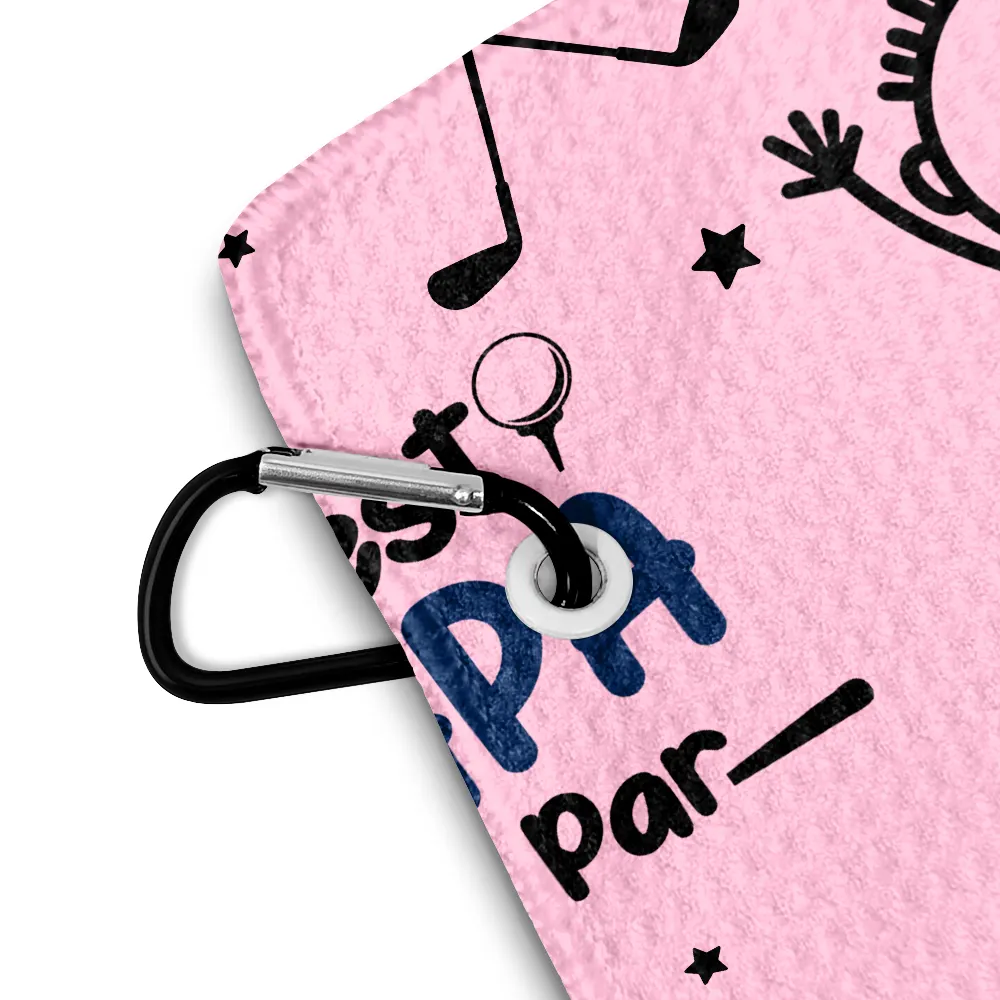 Best Dad By Par Stick Figures Kid & Pet - Personalized Golf Towel - Image 3