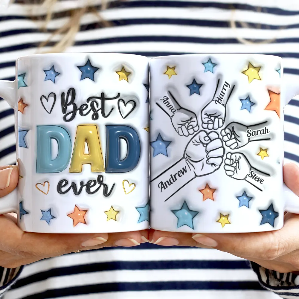 Best Dad Ever Fist Bump - 3D Inflated Effect Printed Mug, Personalized White Edge-to-Edge Mug - Image 2