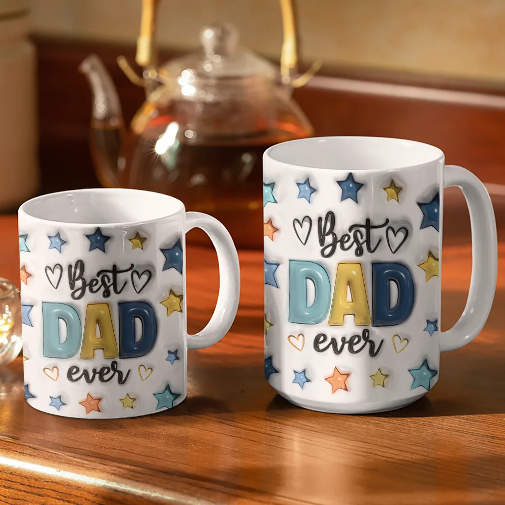 Best Dad Ever Fist Bump - 3D Inflated Effect Printed Mug, Personalized White Edge-to-Edge Mug - Image 3