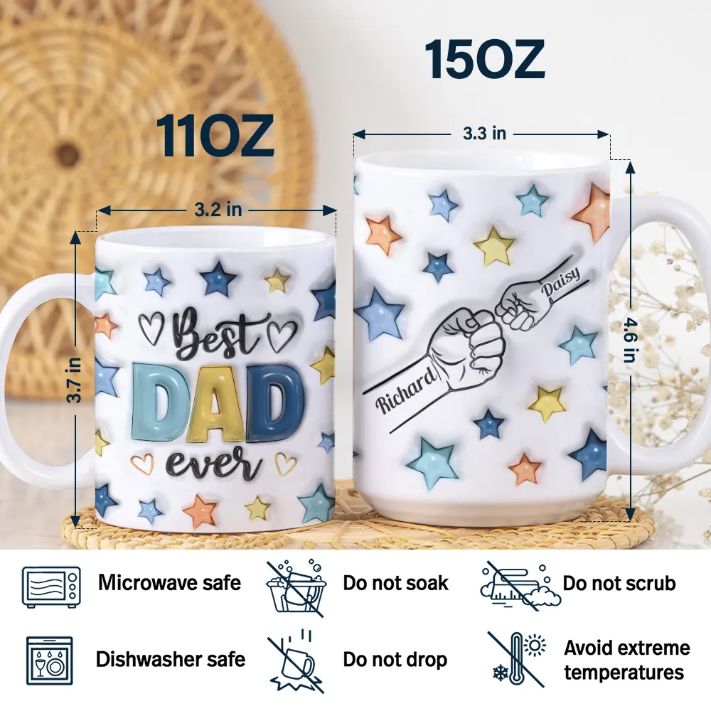 Best Dad Ever Fist Bump - 3D Inflated Effect Printed Mug, Personalized White Edge-to-Edge Mug - Image 5