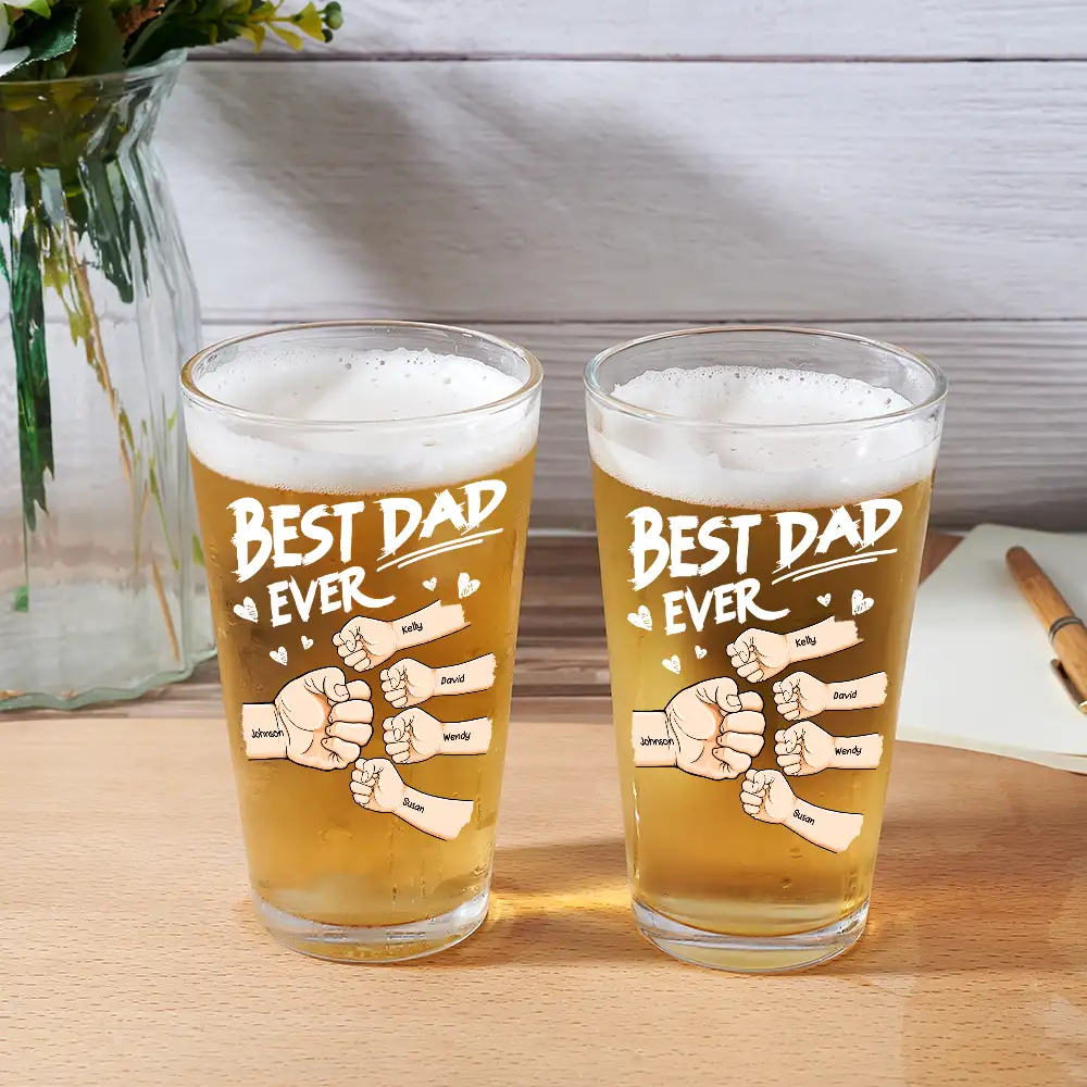Best Dad Ever Fist Bump - Personalized Beer Glass - Image 2
