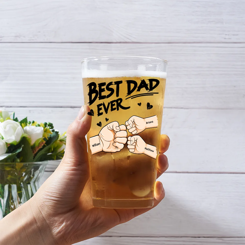 Best Dad Ever Fist Bump - Personalized Beer Glass - Image 3