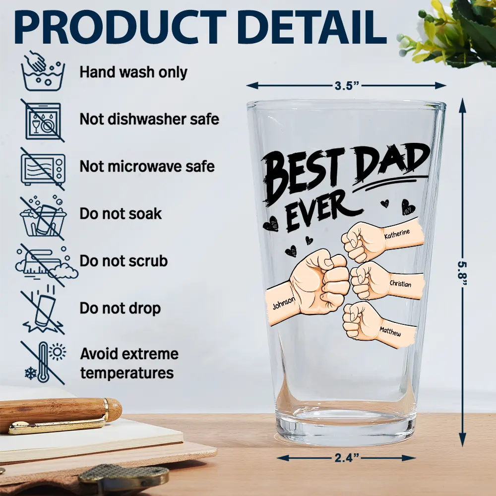 Best Dad Ever Fist Bump - Personalized Beer Glass - Image 5