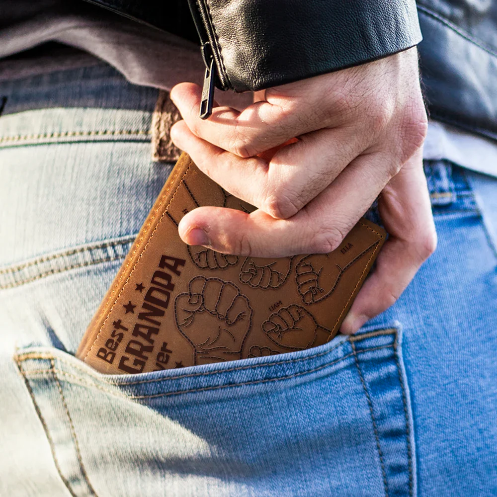 Best Dad Ever Fist Punch Faux-Stitched Effect - Personalized Leather Wallet - Image 3