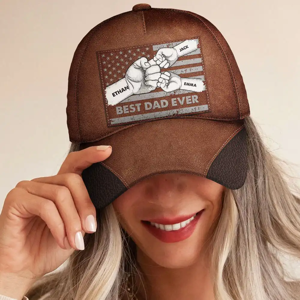 Best Dad Ever Flag Hand Line Sketch - Personalized Classic Cap - Image 5