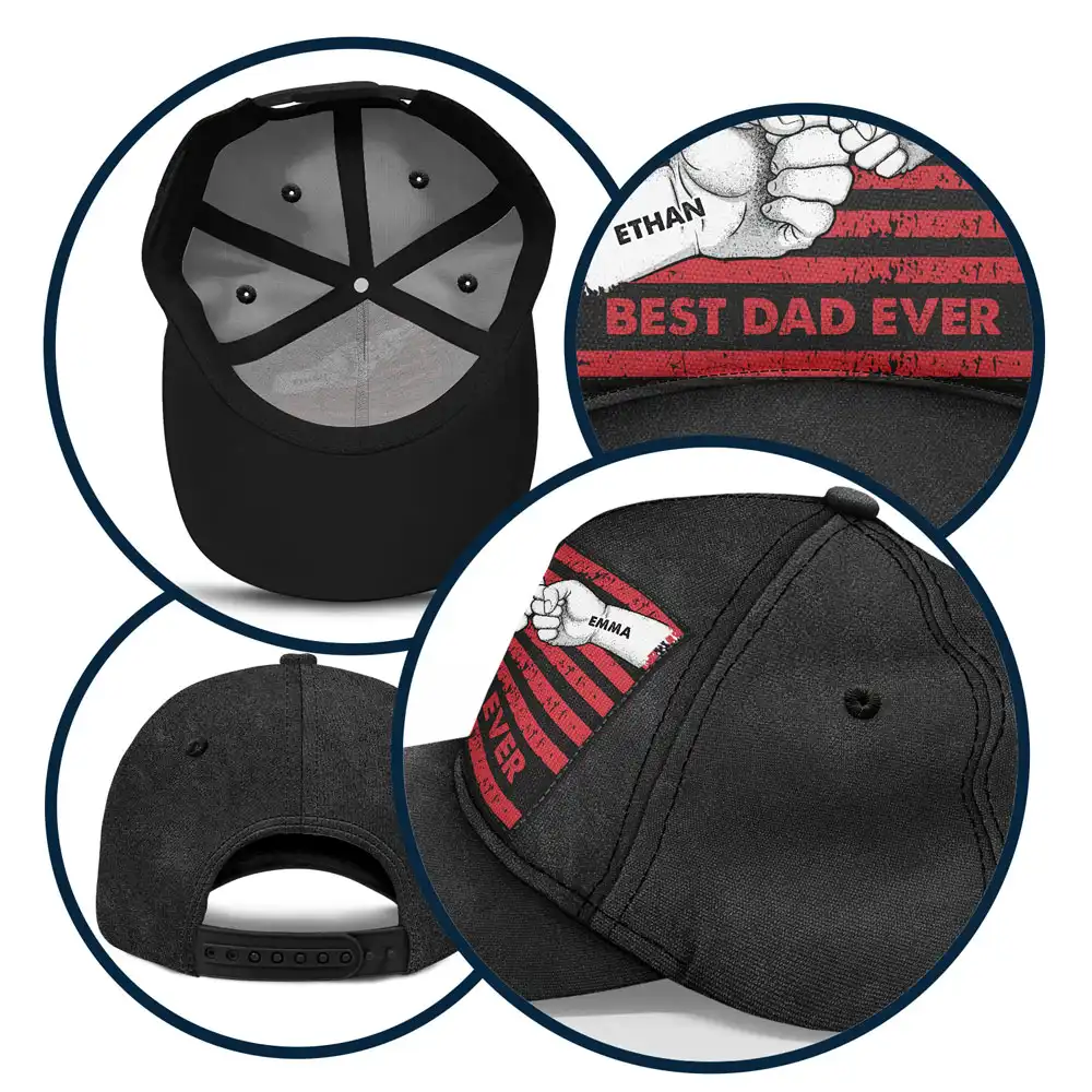 Best Dad Ever Flag Hand Line Sketch - Personalized Classic Cap - Image 6