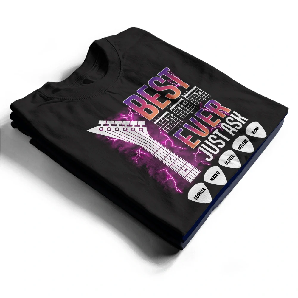 Best Dad Ever Guitar Headstock Custom Kid Names - Personalized T Shirt - Image 2