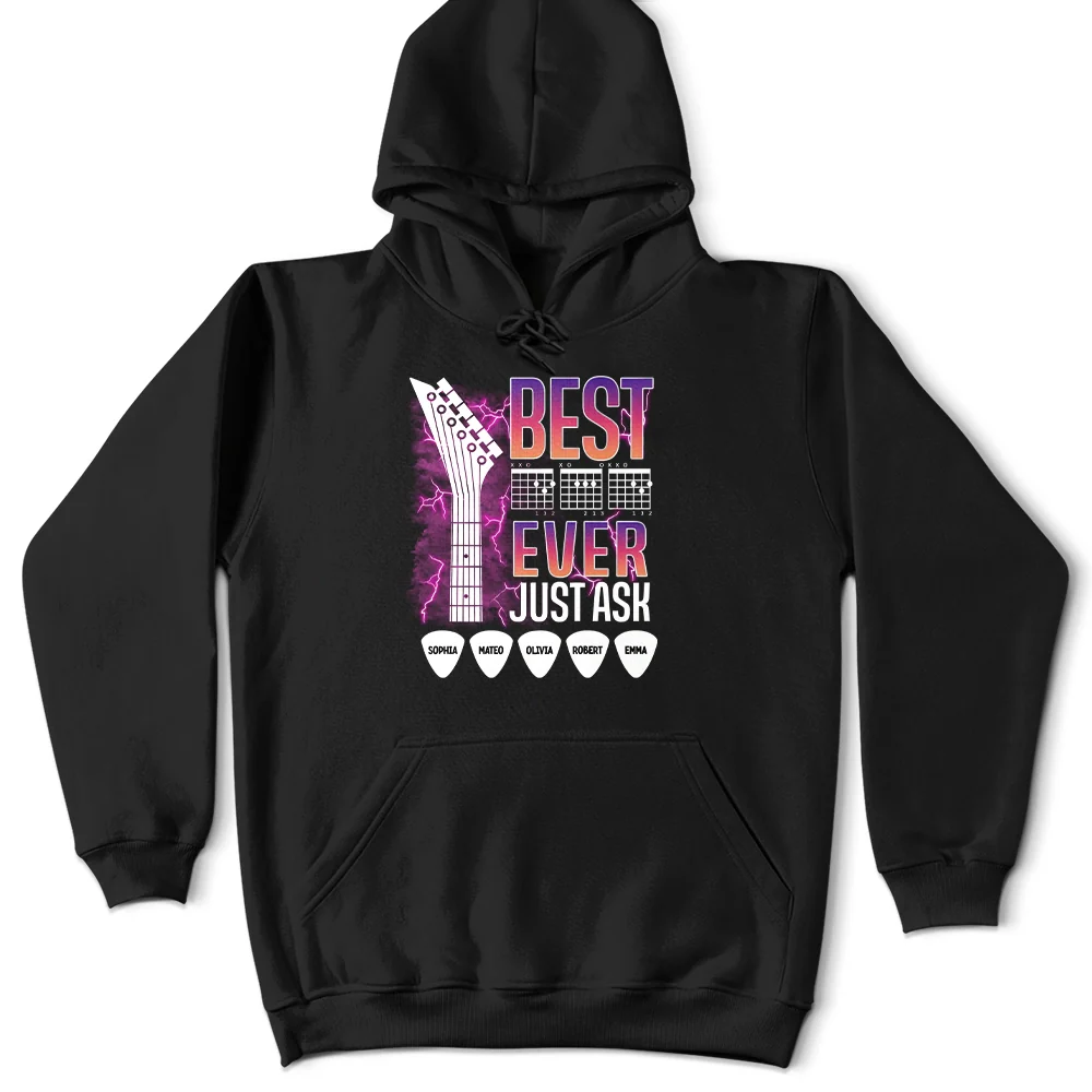 Best Dad Ever Guitar Headstock Custom Kid Names - Personalized T Shirt - Image 4