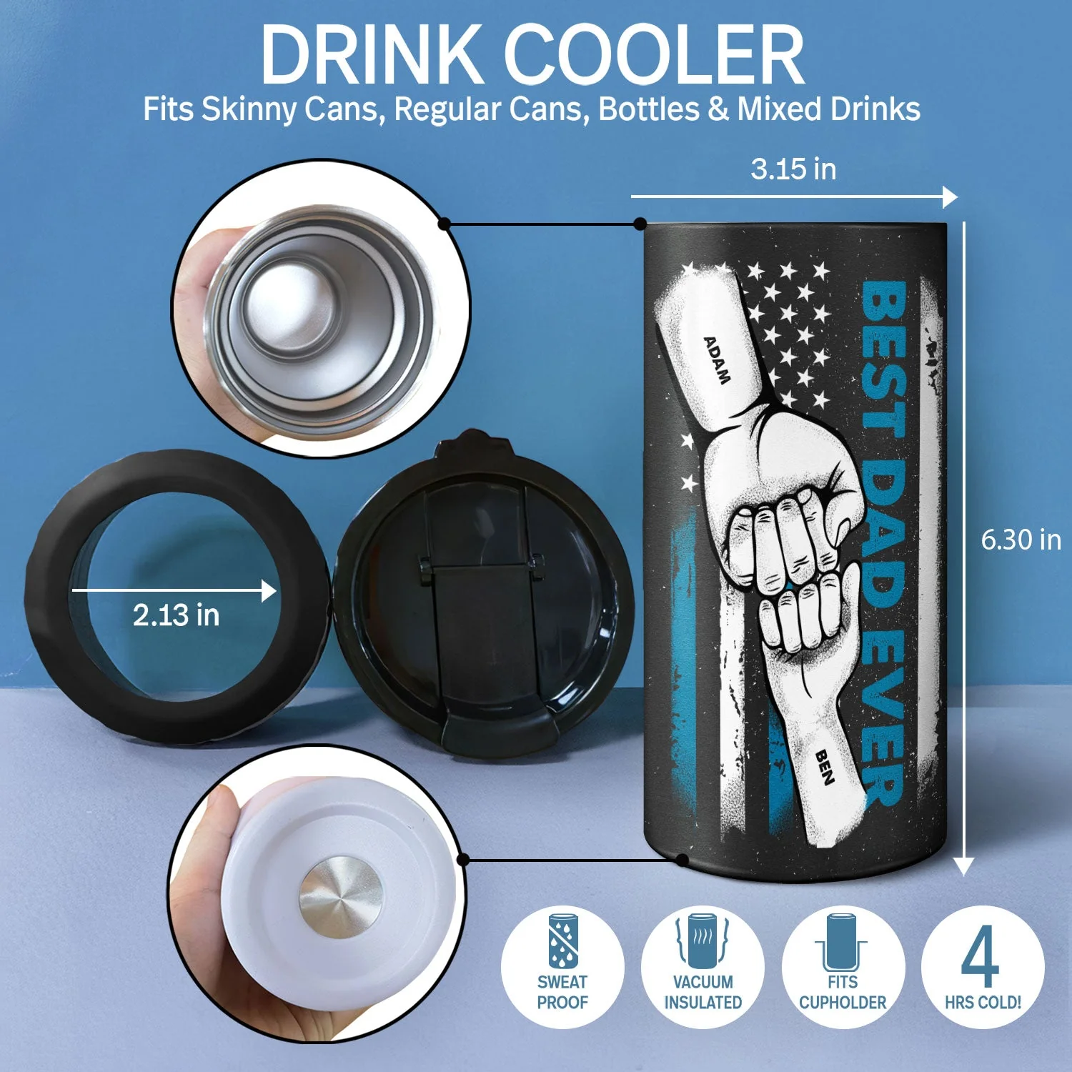 Best Dad Ever Hand Pump - Gift For Dad, Grandpa - Personalized Custom 4 In 1 Can Cooler Tumbler - Image 4