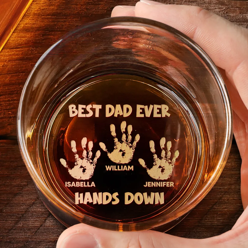 Best Dad Ever Hands Down - Personalized Engraved Whiskey Glass - Image 2