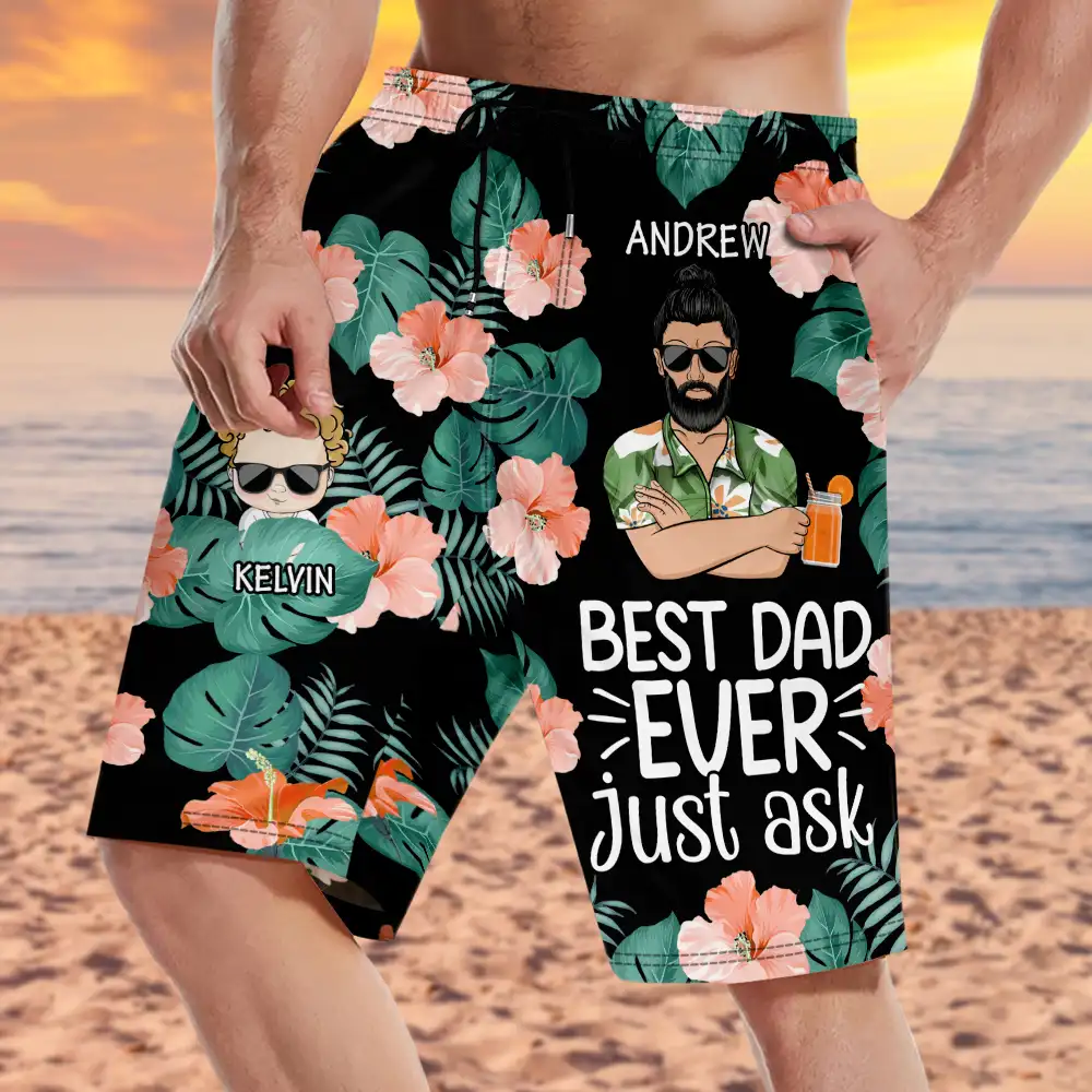 Best Dad Ever Just Ask - Personalized Unisex Beach Shorts - Image 3