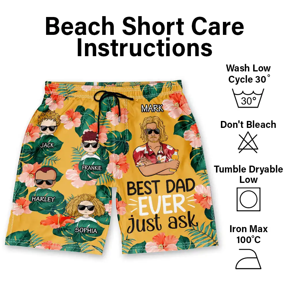 Best Dad Ever Just Ask - Personalized Unisex Beach Shorts - Image 6