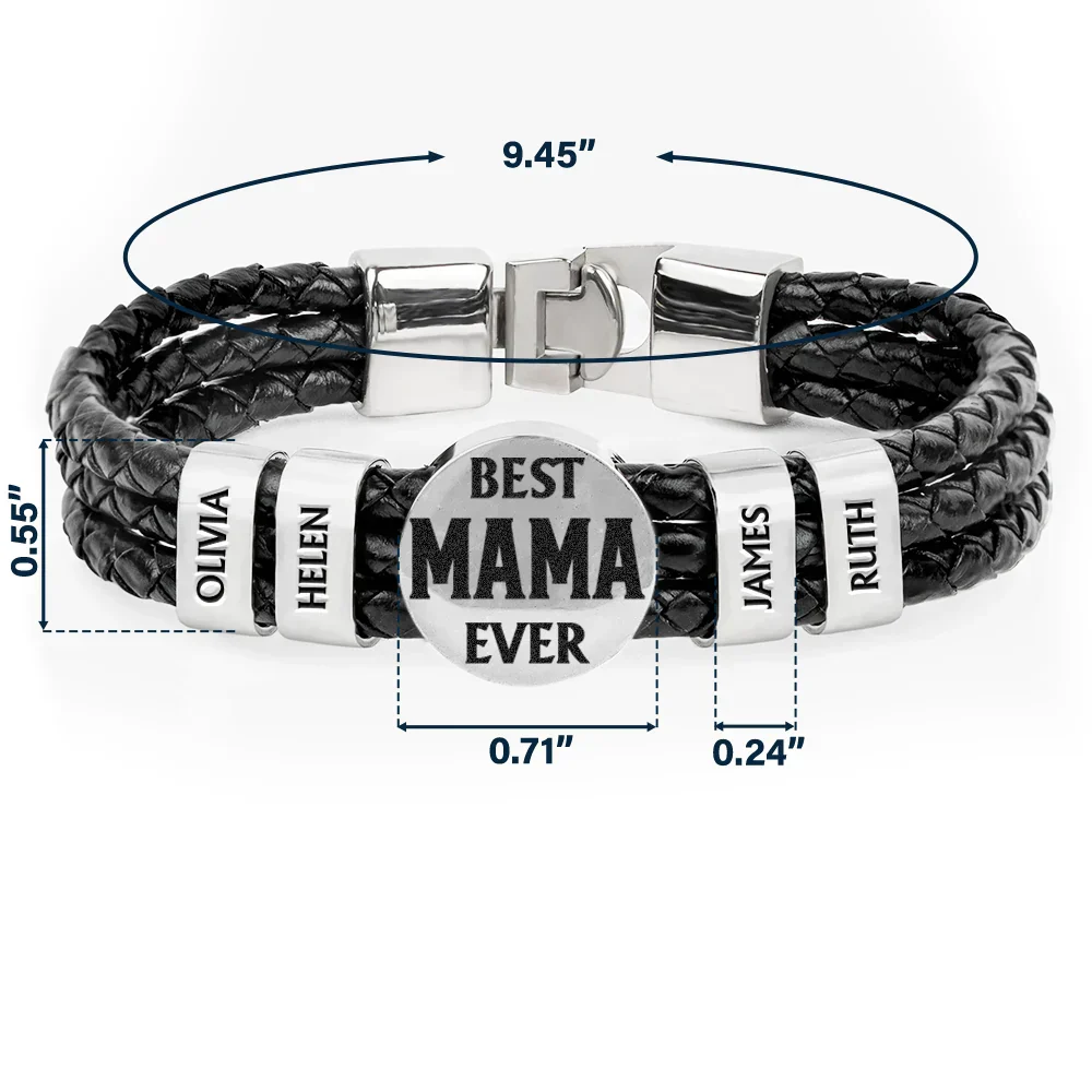 Best Dad Ever - Personalized Leather Braided Bracelet - Image 5