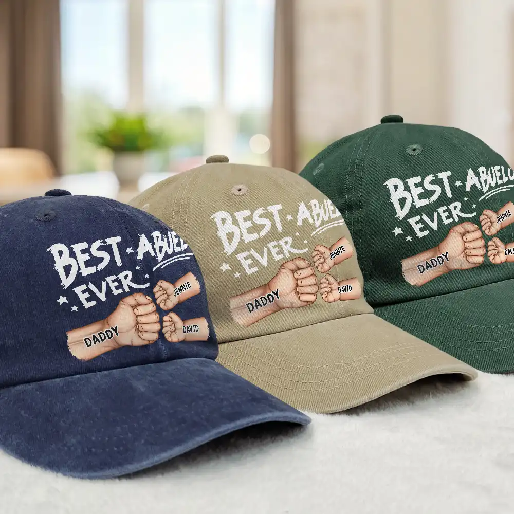 Best Dad Ever - Personalized Vintage Washed Denim Cap - Image 3