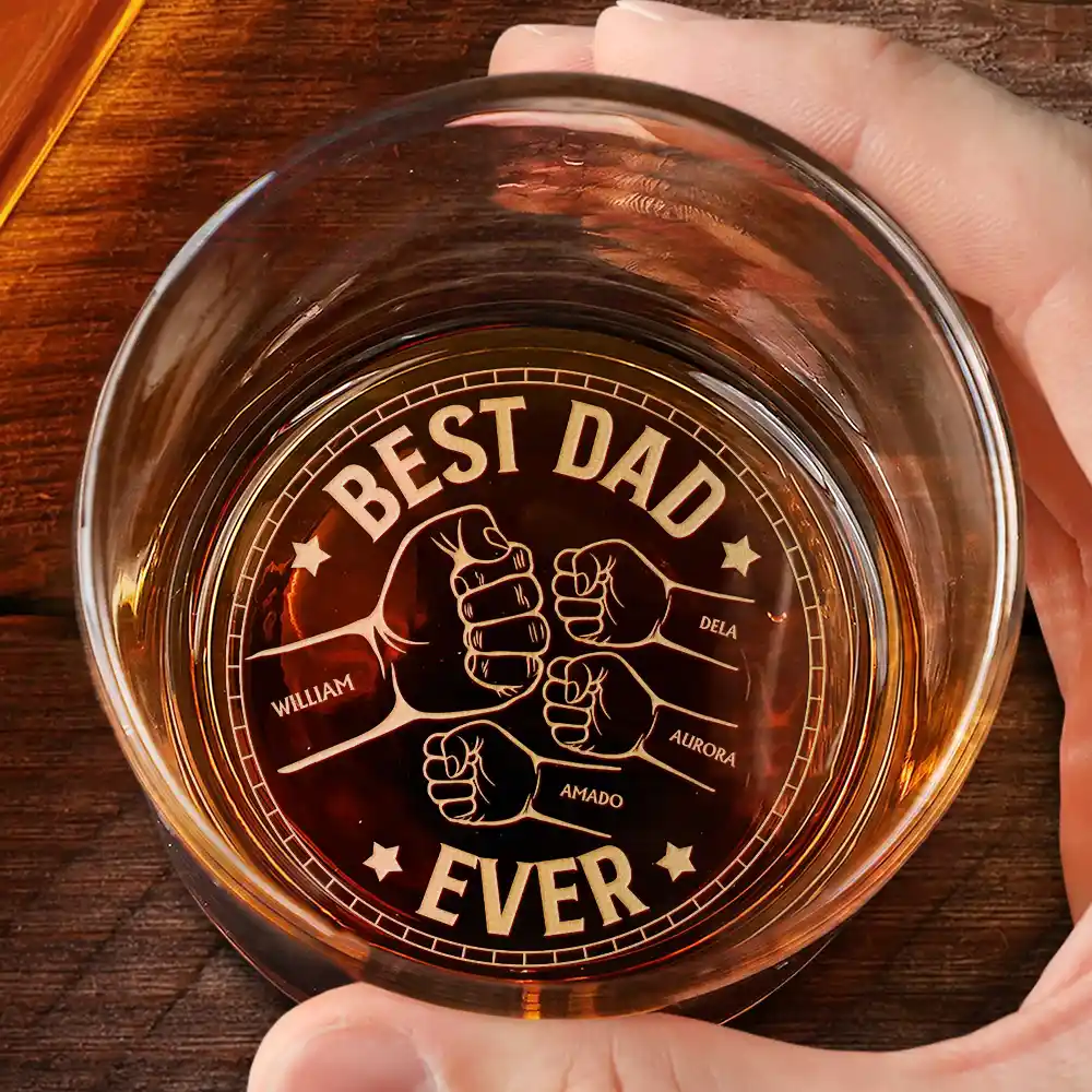 Best Dad Ever Pet And Children Hand Punch - Personalized Engraved Whiskey Glass - Image 2