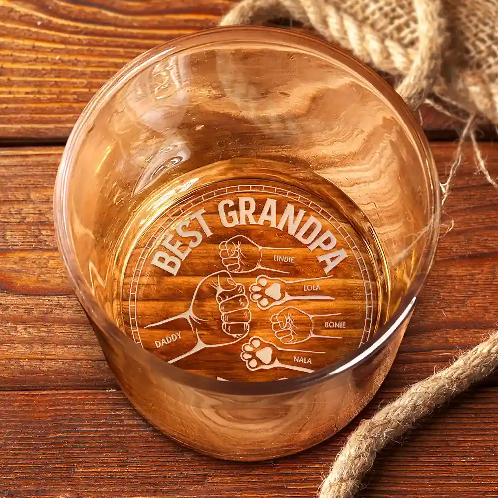 Best Dad Ever Pet And Children Hand Punch - Personalized Engraved Whiskey Glass - Image 3