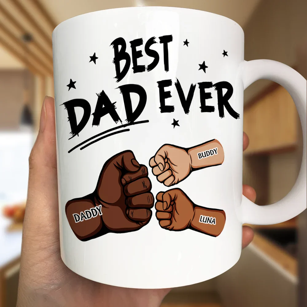Best Dad Ever Pet And Kid Hand Punch Colorful - Personalized Mug - Image 3