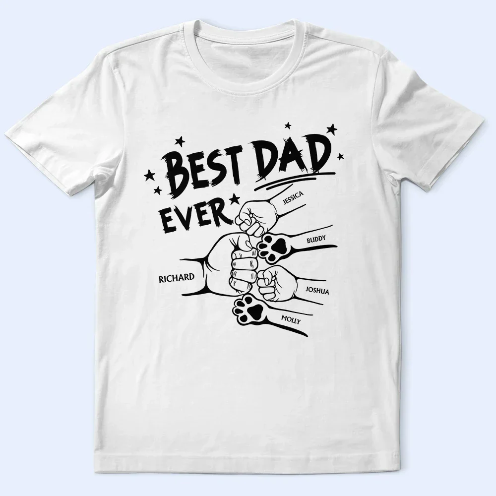 Best Dad Ever Pet And Kid Hand Punch - Personalized T Shirt - Image 2