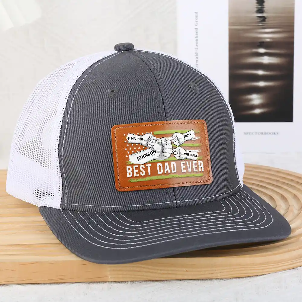 Best Dad Ever Stars And Stripes - Personalized Leather Patch Hat - Image 3