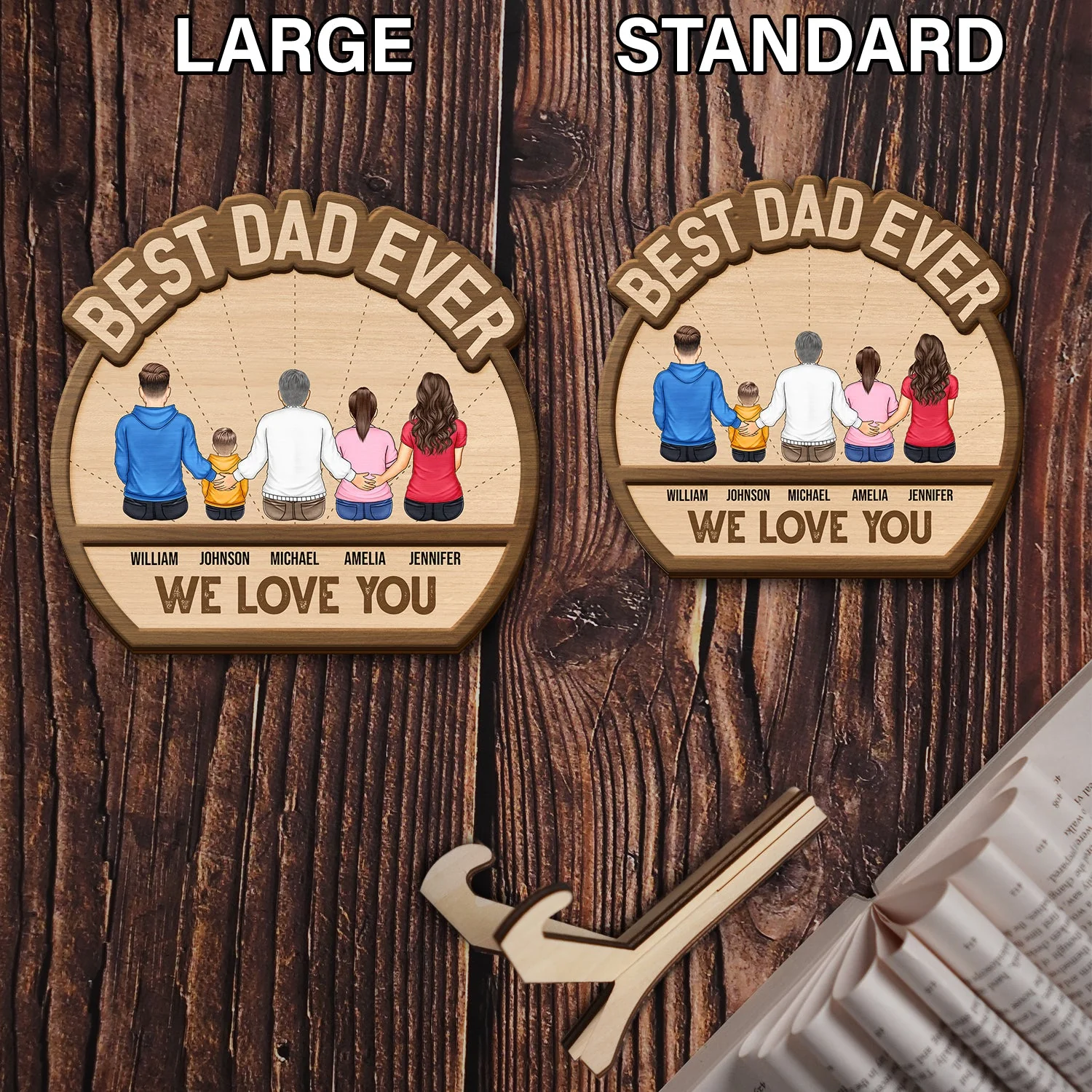 Best Dad Ever We Love You - Gift For Father - Personalized 2-Layered Wooden Plaque With Stand - Image 6