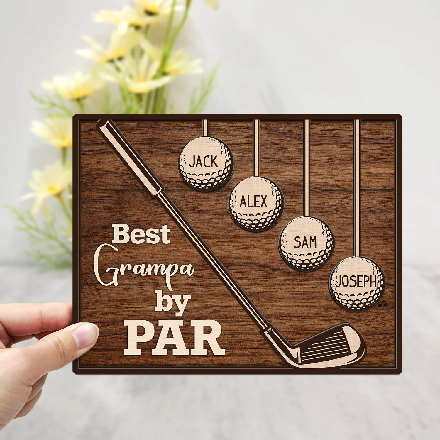 Best Dad Grandpa By Par - Gift For Father, Grandfather, Golf Lovers - Personalized 2-Layered Wooden Plaque With Stand - Image 3