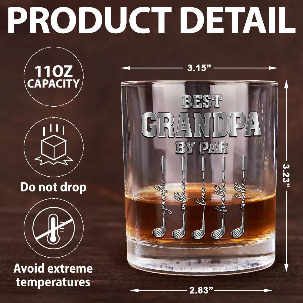 Best Dad Grandpa By Par Golf Clubs - Personalized Whiskey Glass - Image 5