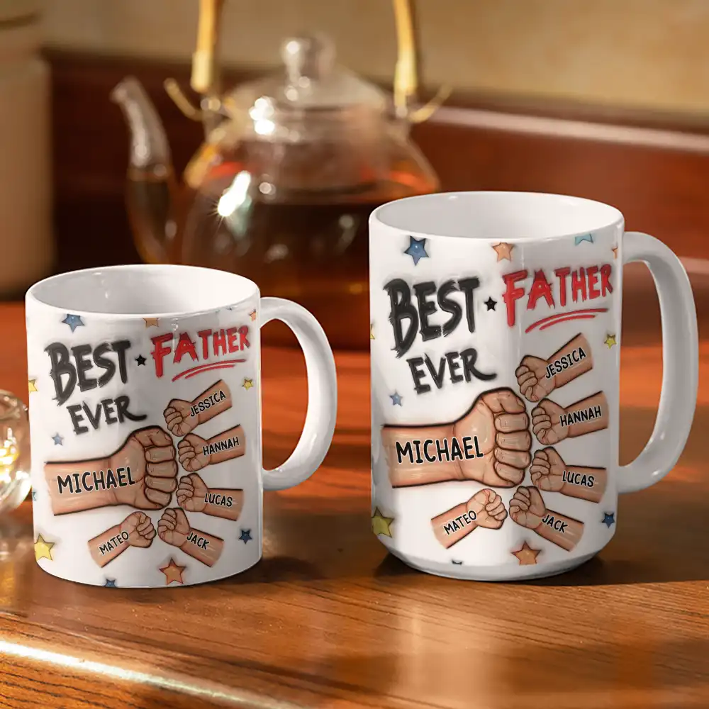 Best Dad Grandpa Ever Fist Bump - 3D Inflated Effect Printed Mug, Personalized White Edge-to-Edge Mug - Image 3