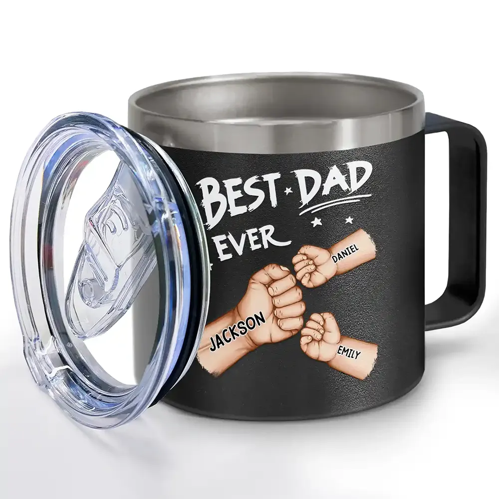 Best Dad Grandpa Ever Fist Bump - Personalized 14oz Stainless Steel Tumbler With Handle - Image 3