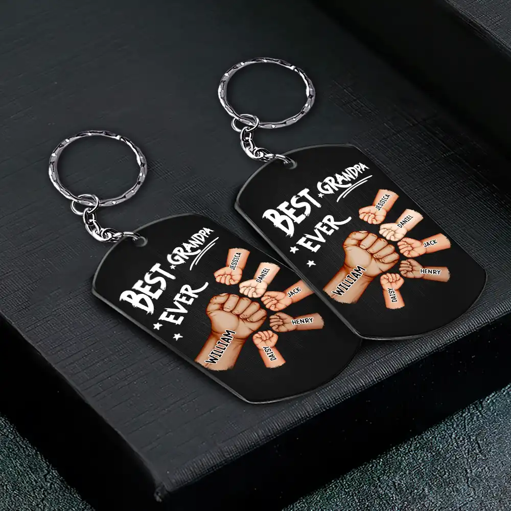Best Dad Grandpa Ever Fist Bump - Personalized Aluminum Keychain - Image 2