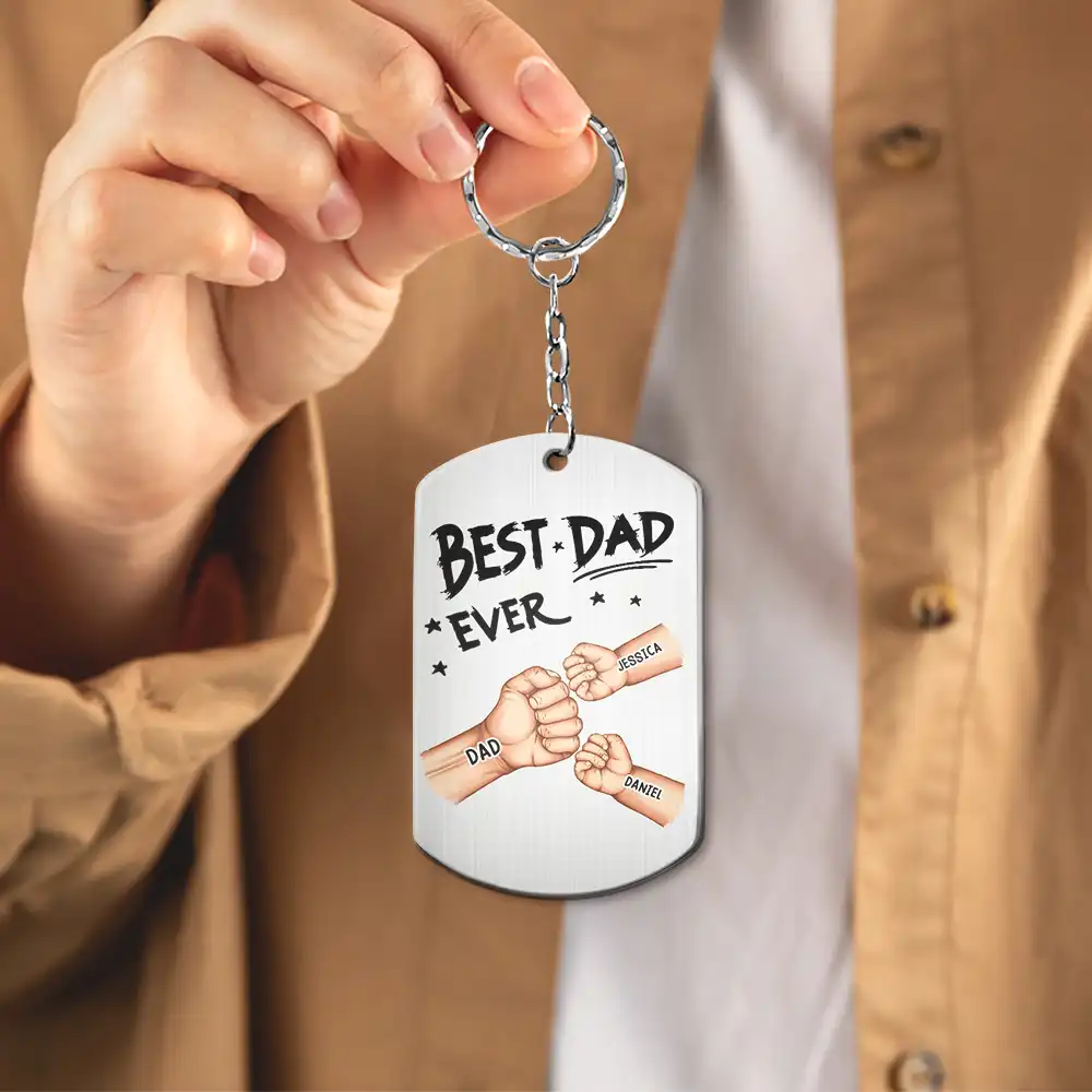 Best Dad Grandpa Ever Fist Bump - Personalized Aluminum Keychain - Image 4