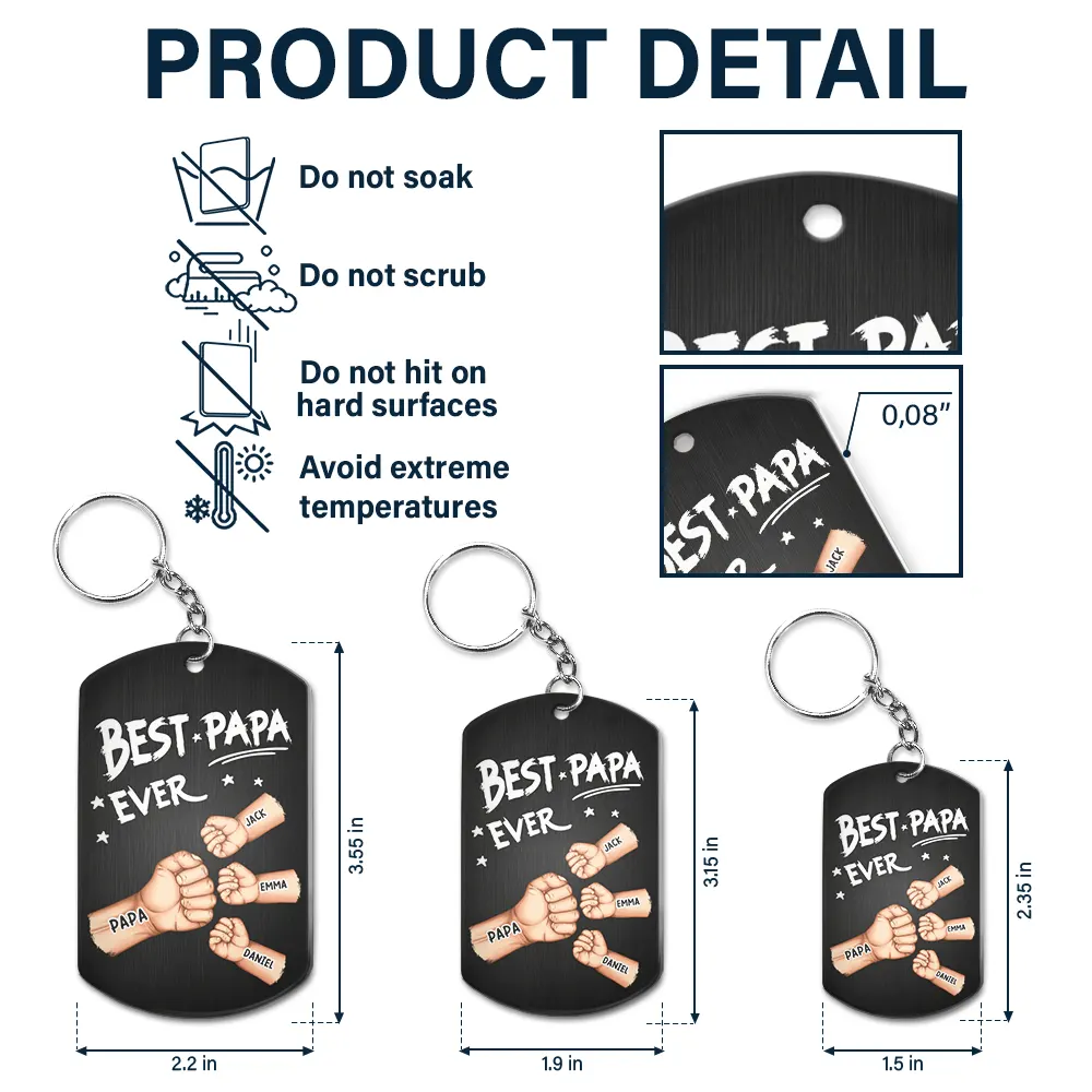 Best Dad Grandpa Ever Fist Bump - Personalized Aluminum Keychain - Image 5