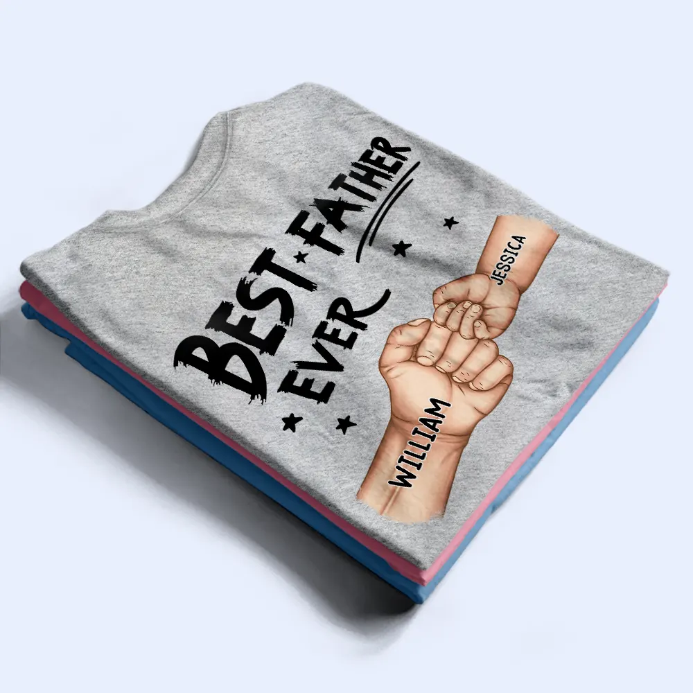 Best Dad Grandpa Ever Fist Bump - Personalized Back Printed T Shirt - Image 3